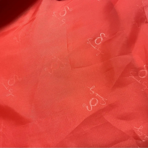 Samual Dong women’s S short sleeved jacket bright coral, kinda raincoat material - Picture 7 of 16